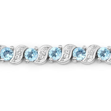 1.16 Carat Genuine Swiss Blue Topaz and White Topaz .925 Sterling Silver Bracelet